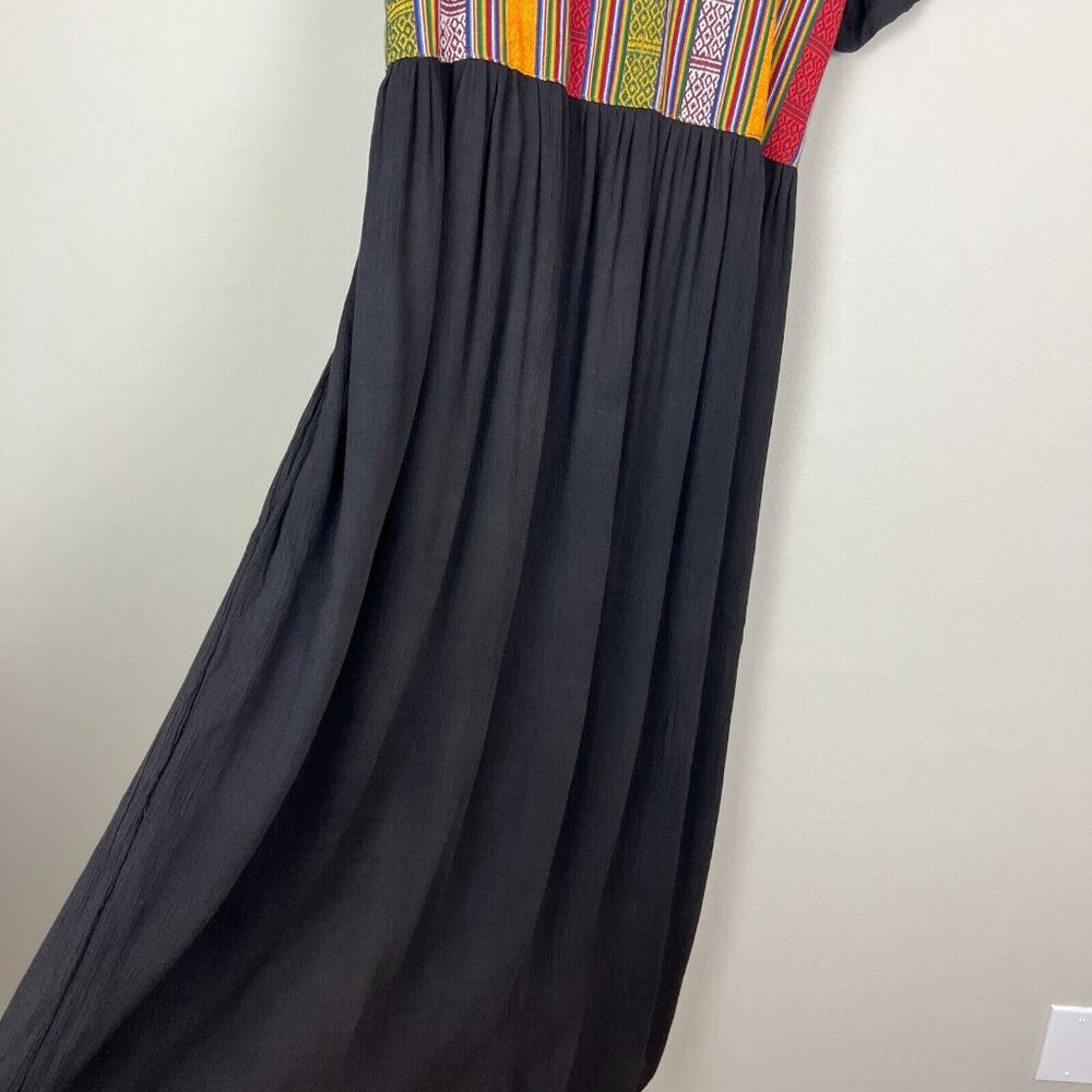 The Planet Maxi Dress Large Black Multicolor Nepal Gauze Peasant Hippie Boho New - Picture 8 of 14